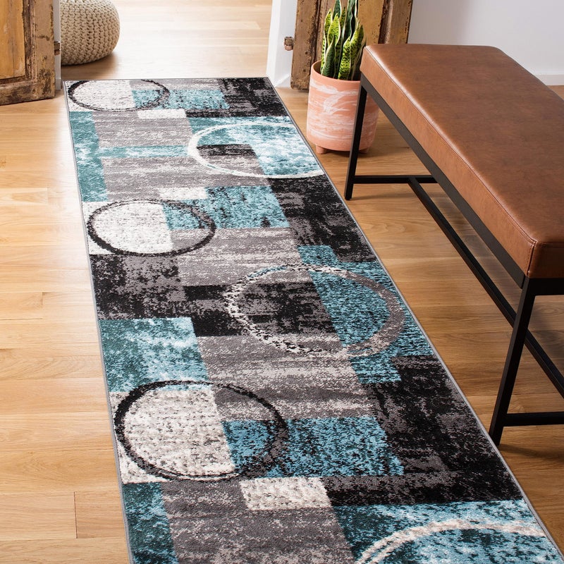 Rugshop Contemporary Circle Design Runner Rug, Fade-Resistant Carpet for Hallway, Kitchen, or Entryway, Gray, 2' x 10' - Image 1